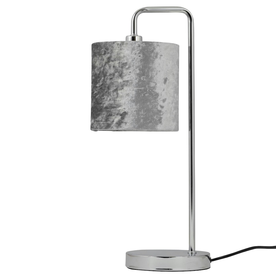 image 1 of First Choice Lighting Set of 2 Chrome Arched Table Lamps with Grey Crushed Velvet Shades Chrome | Grey