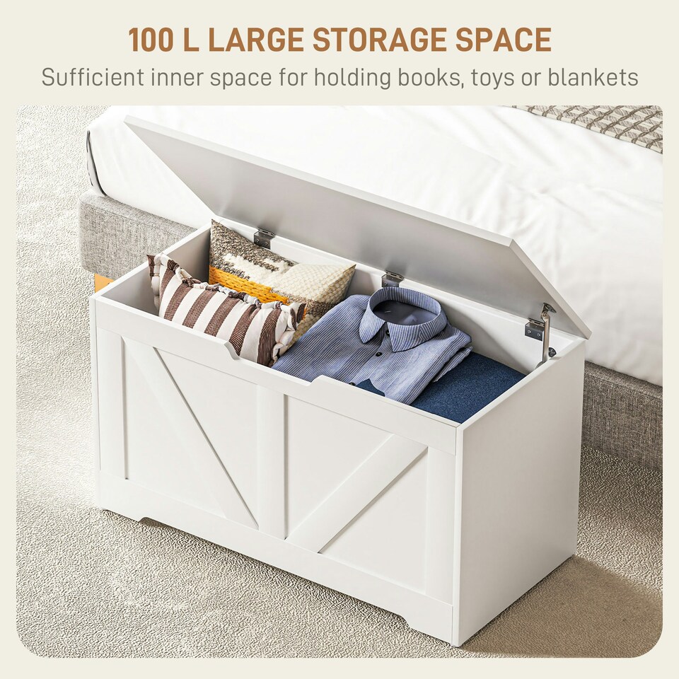 image 1 of HOMCOM Storage Trunk for Living Room, with Safety Hinges, 80cm, White