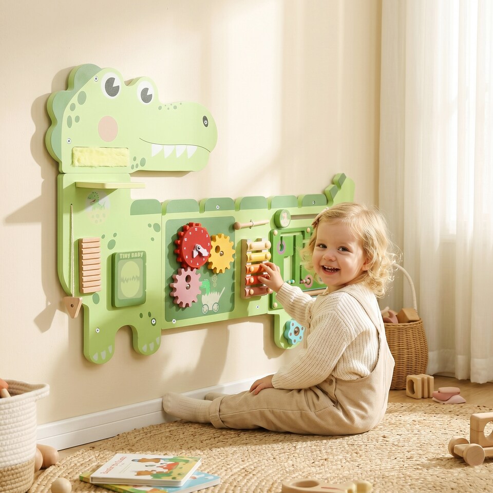 image 1 of AIYAPLAY Busy Board Panels Wall Mounted Dinosaur