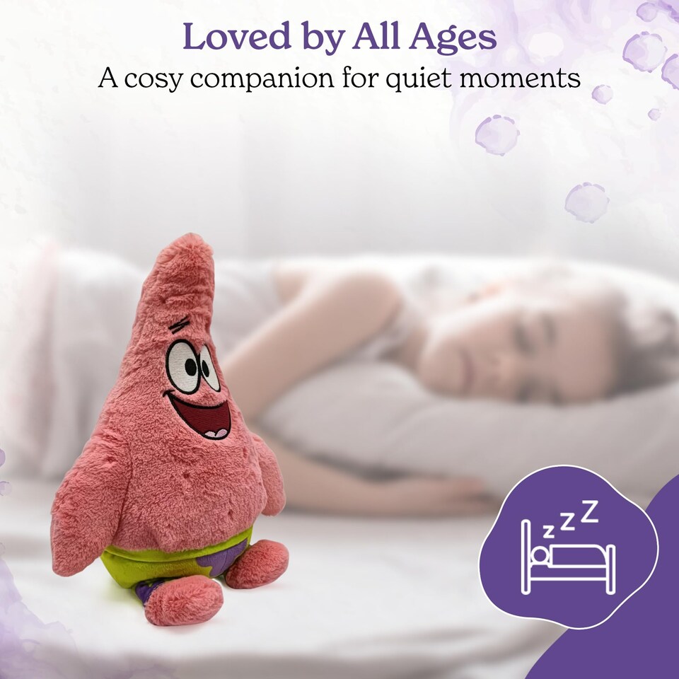 image 1 of Warmies Plush Patrick Star from Nickelodeon’s Spongebob Squarepants. Microwavable Toy, Weighted Heatable Plushie for Adults and Kids, Stuffed Cuddly Toy, Gently Scented with French Lavender