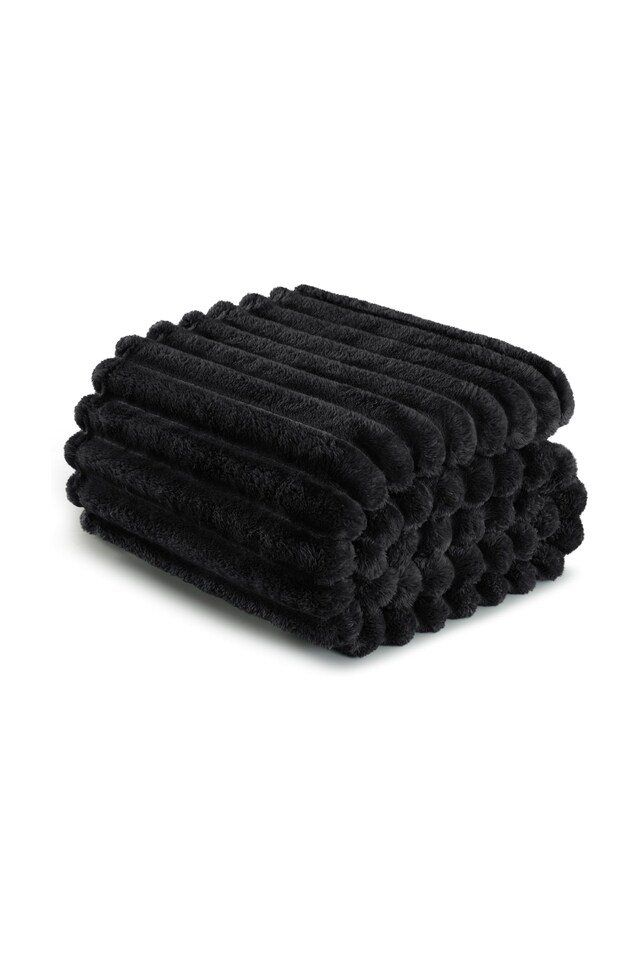 image 1 of Ribbed Jacquard Fleece Blanket Throw 200x240cm - Soft & Cosy Bed Throw