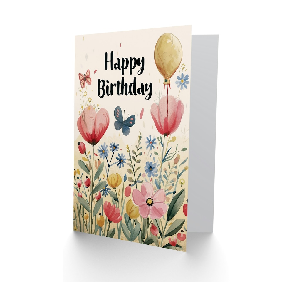 image 1 of Spring Flower Meadow Butterflies Balloon Her Birthday Card