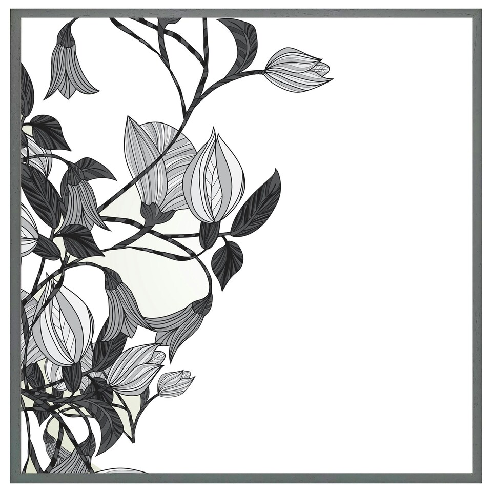 image 1 of Black & white flower illustration (Picture Frame) Black | M