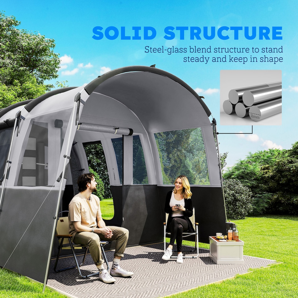 image 1 of Outsunny 8-Person Camping Tent Tunnel Design with 4 Large Windows Dark Grey