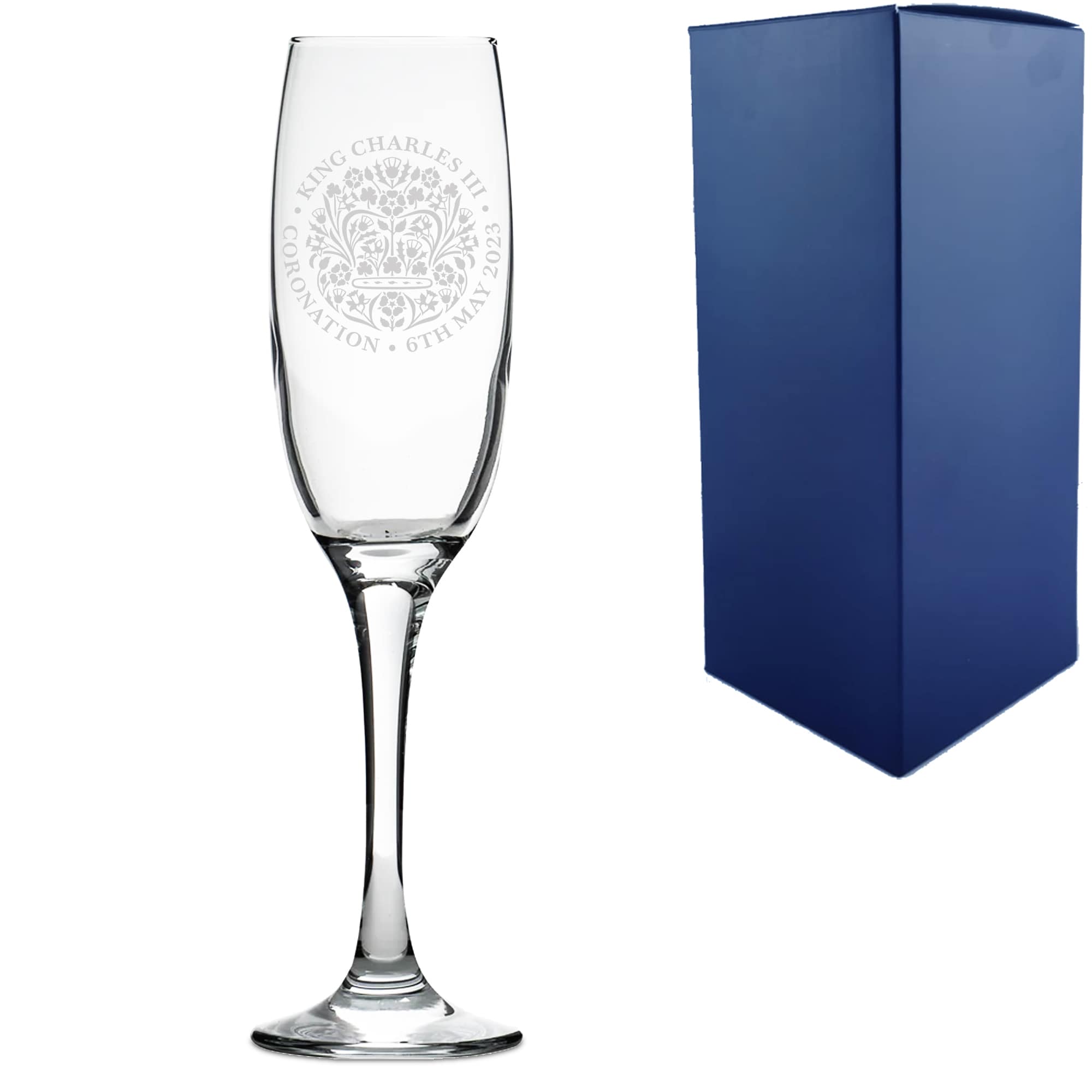 Uniqueful Personalised Commemorative Coronation of the King Champagne Flute in Clear
