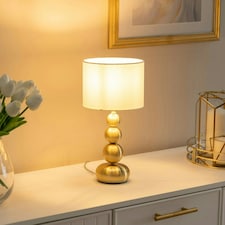 ValueLights Marissa Pair of Brushed Gold Stacked Ball Table Lamp Light with LED Bulbs | White