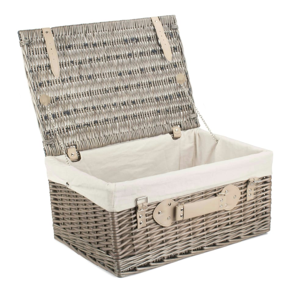 image 1 of 51cm Antique Wash Picnic Basket with Lining White | White | One Size