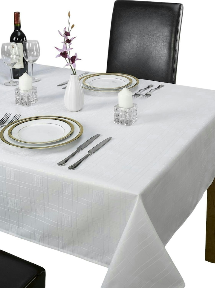 image 1 of Chequers Tablecloth - White - 127x178cm | White