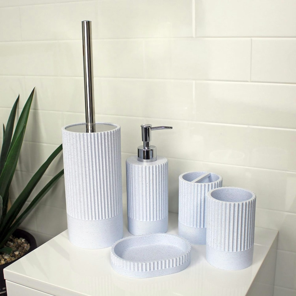 image 1 of Showerdrape Tranquil Pale Blue Sparkle 5 Piece Bathroom Accessory Set