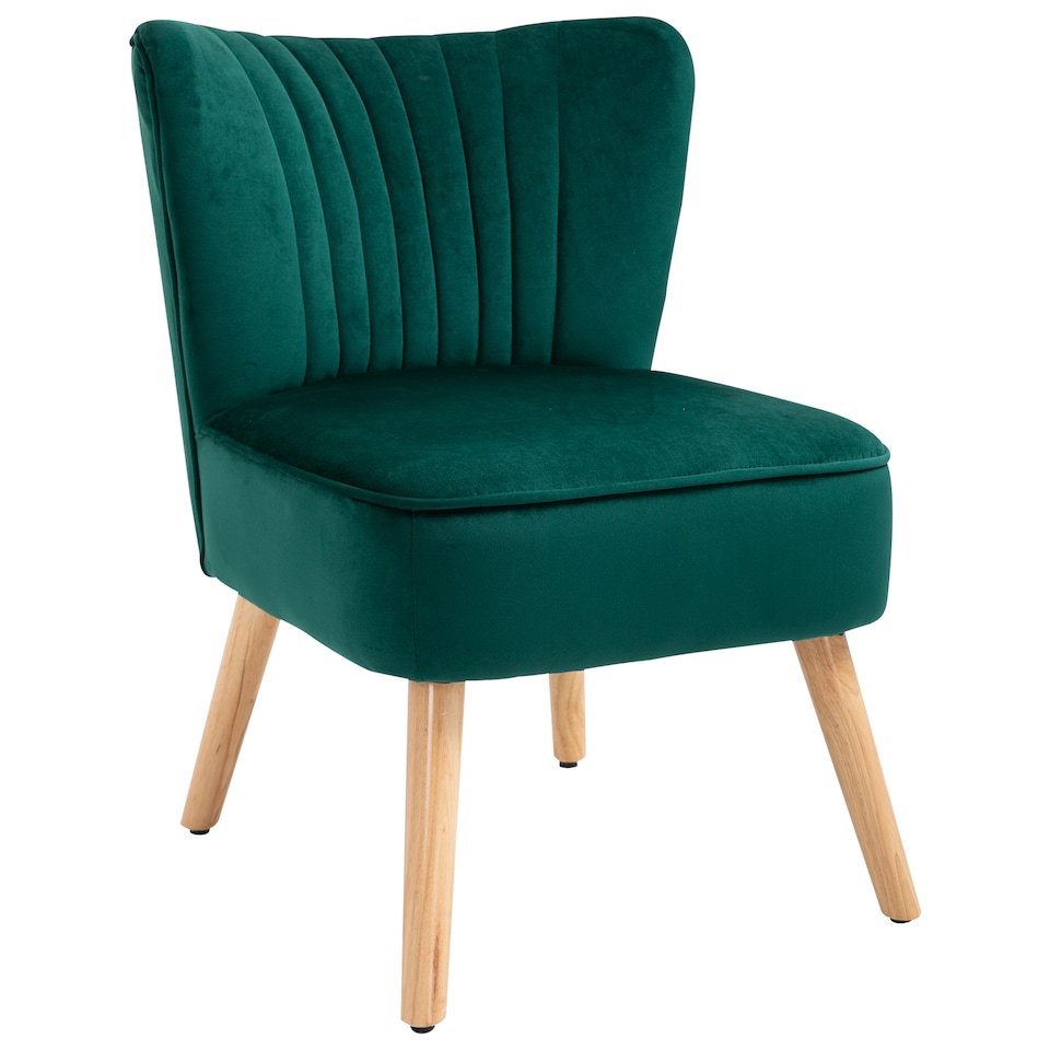 image 1 of HOMCOM Velvet Accent Chair Occasional Tub Seat Padding Curved Back with Wood Frame Legs Home Furniture Green