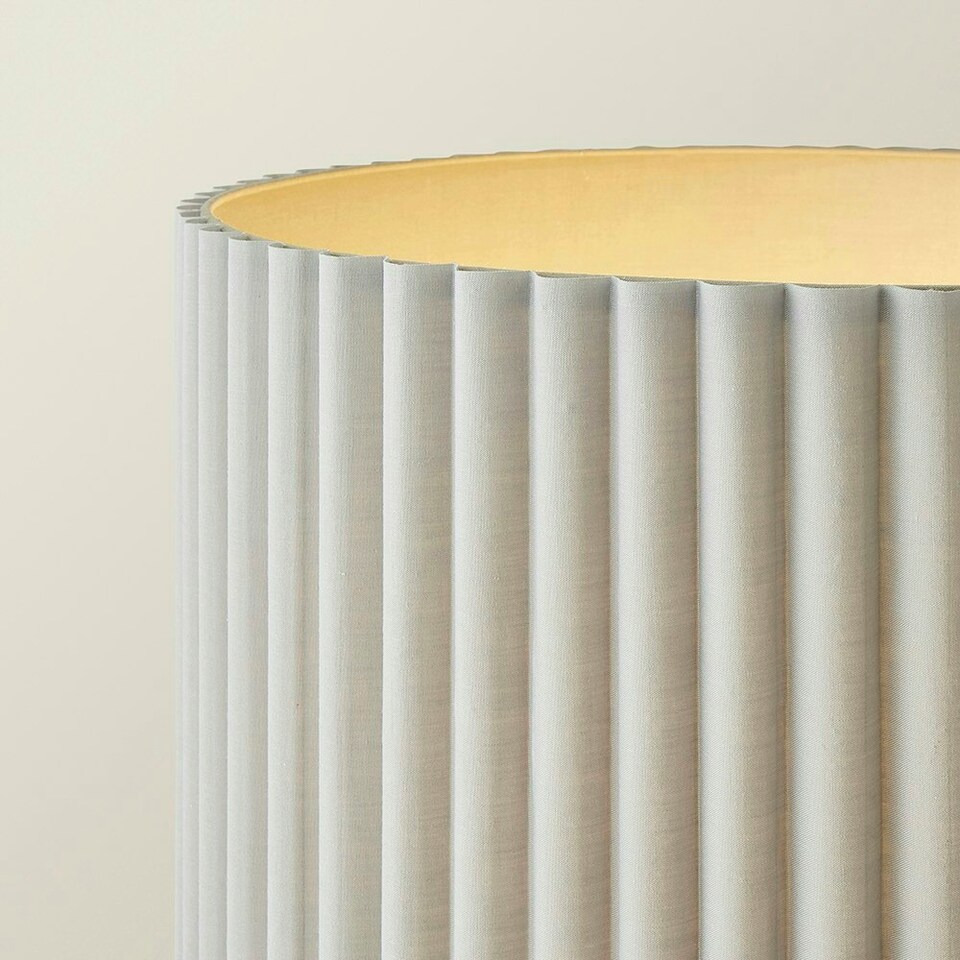 image 1 of ValueLights Lenny Stone Grey Drum Lamp Shade Ribbed Fabric Midi Floor Lamp with LED Bulb Grey