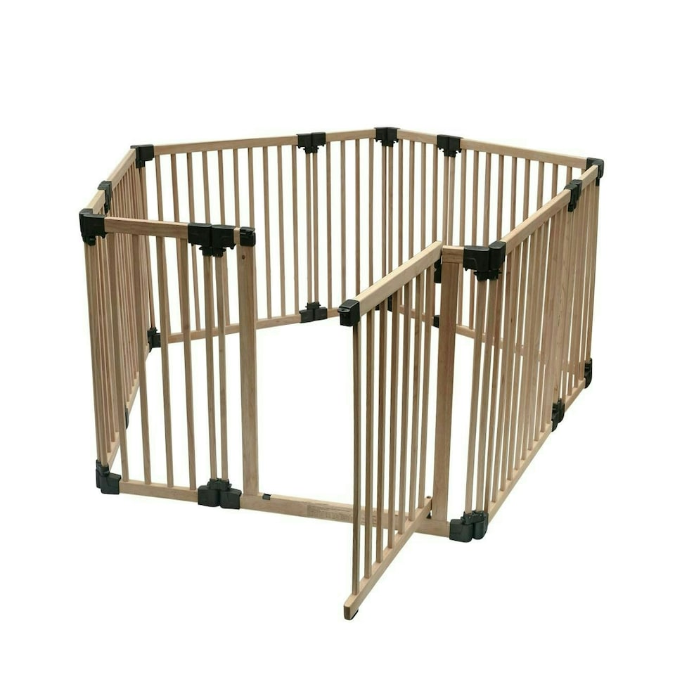 image 1 of Bettacare Wooden Dog Pen, Pentagon, 5 x 120cm, Natural Wood, 76cm High, Dog Pen for Pets Dogs and Puppy, Dog Playpen Cream
