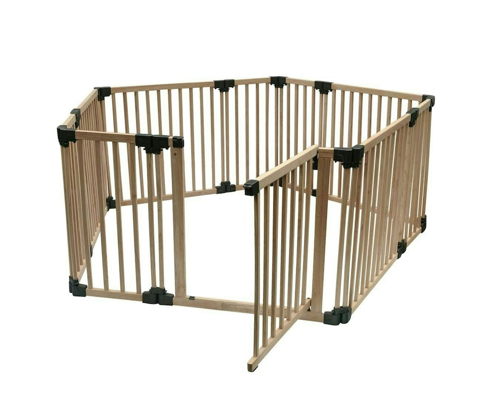 image 1 of Bettacare Wooden Dog Pen, Pentagon, 5 x 120cm, Natural Wood, 76cm High, Dog Pen for Pets Dogs and Puppy, Dog Playpen Cream