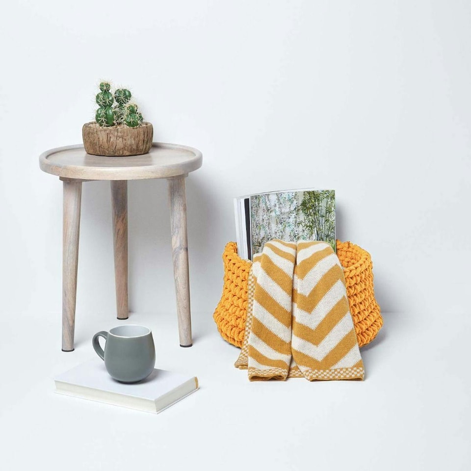 image 1 of Homescapes Yellow Cotton Knitted Round Storage Basket - 37 x 21 cm | Yellow | Yellow | M