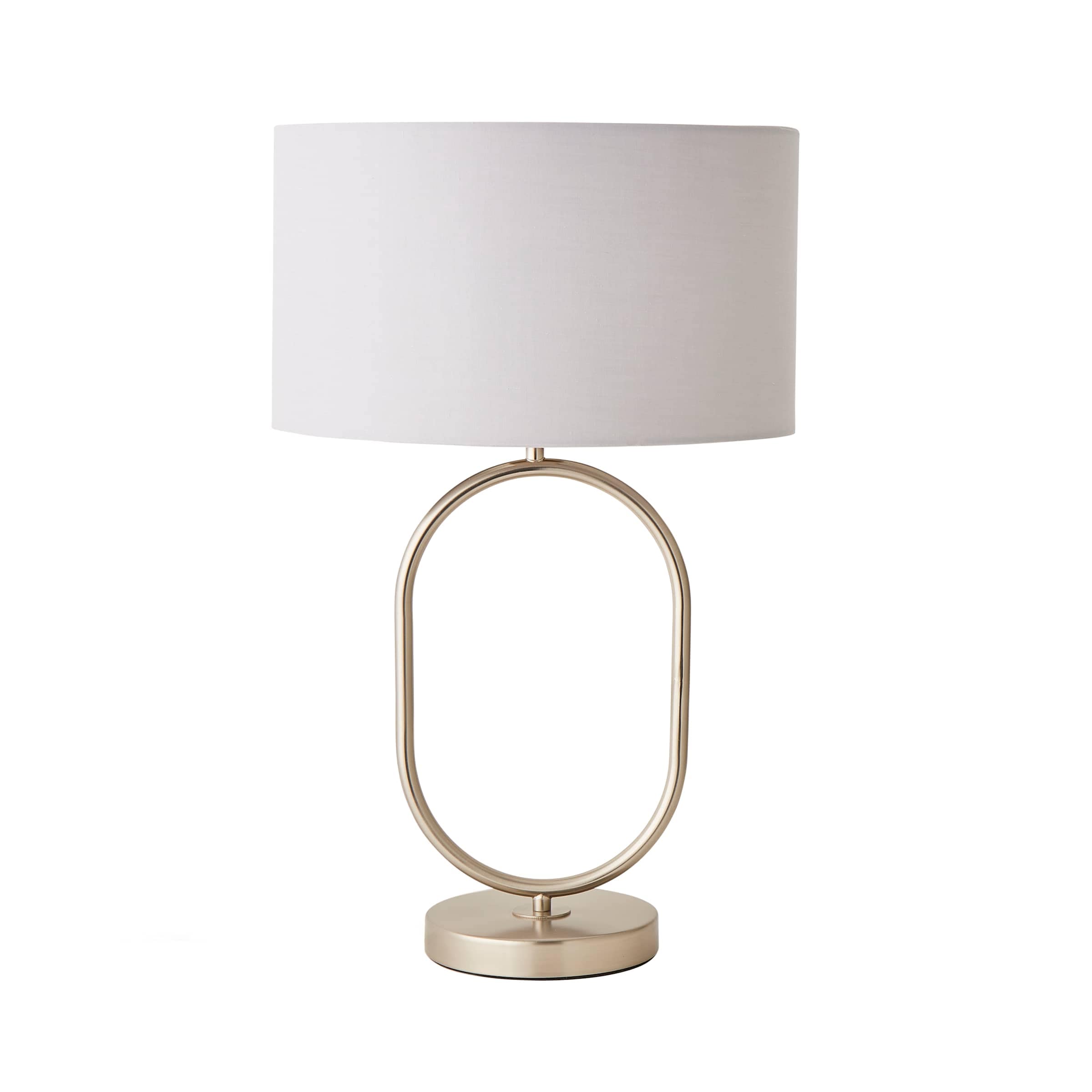 ValueLights Antonia Fabric Drum Lamp Shade Brushed Chrome Oval Table Lamp in Grey