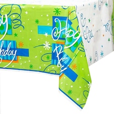 Unique Party Industries Bright Plastic Birthday Party Table Cover - Green/White/Blue - One Size