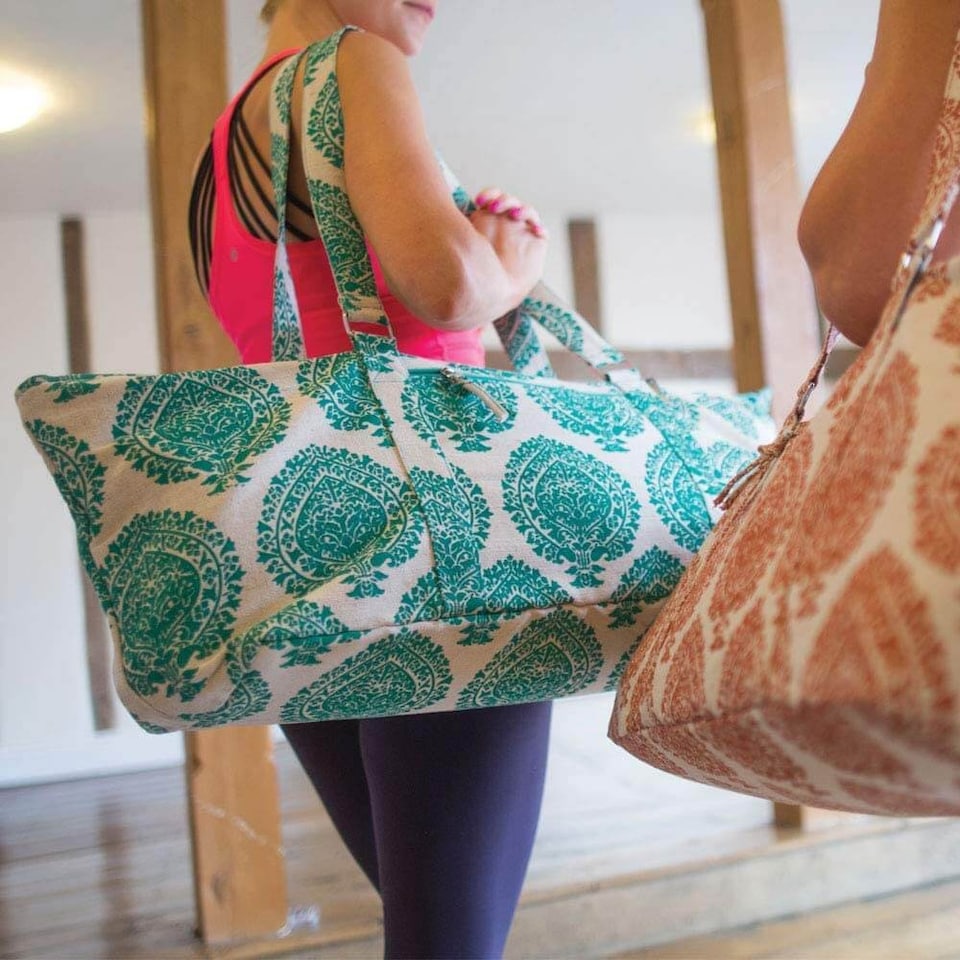 image 1 of Fitness Mad Yoga & Pilates Prop Bag — Orange Cotton/Jute with Cotton Liner, Multiple Pockets (83 x 30 x 20 cm) | Orange | Orange | 83cm (L) x 30cm (W) x 20cm (D)