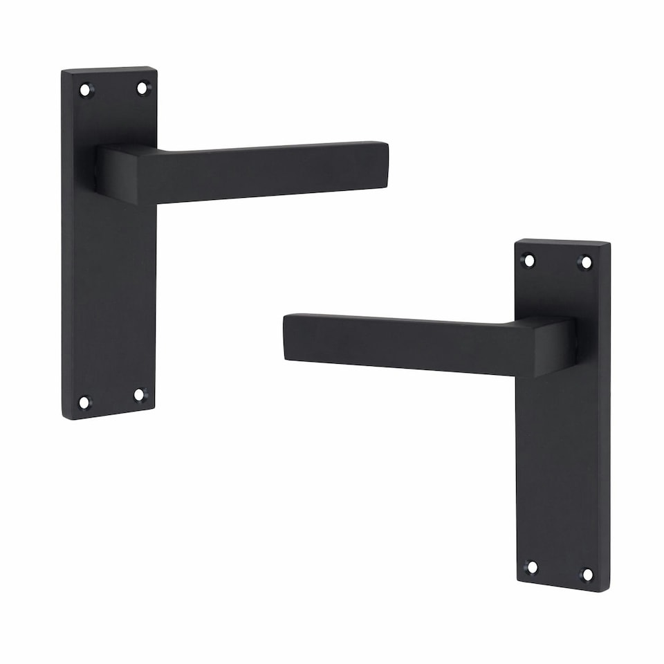 image 1 of Golden Grace 5 Sets Victorian Straight Delta Door Handles in Matt Black with 1 Pair of 3" Ball Bearing Hinges & Latches Pack - 150mm x 40mm Backplate Black