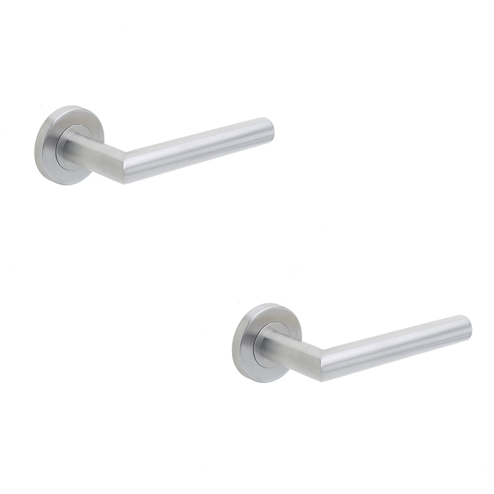 2 PACK Satin Stainless Steel Door Handle on Rose for Residential and Commercial Use Interior Handle