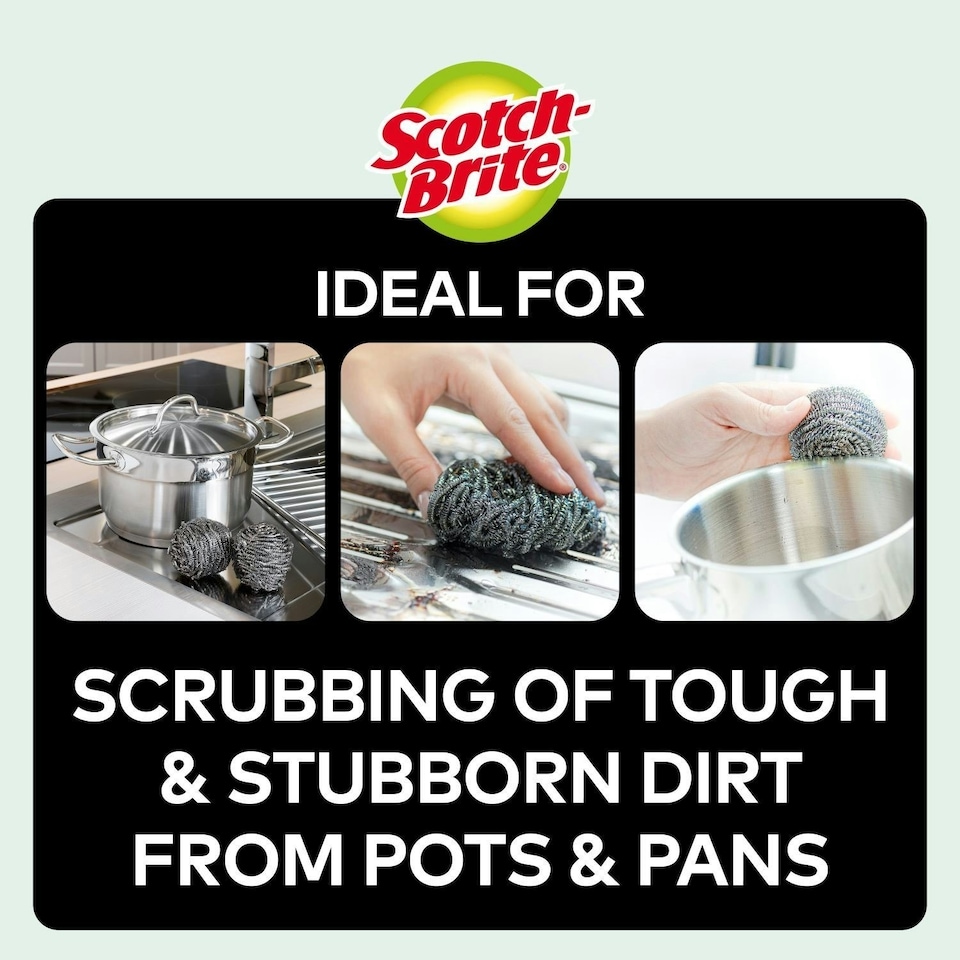image 1 of 2 x Scotch-Brite Stainless Steel Scrubber 12 Pack Bulk Buy Total 24 Scourers Silver