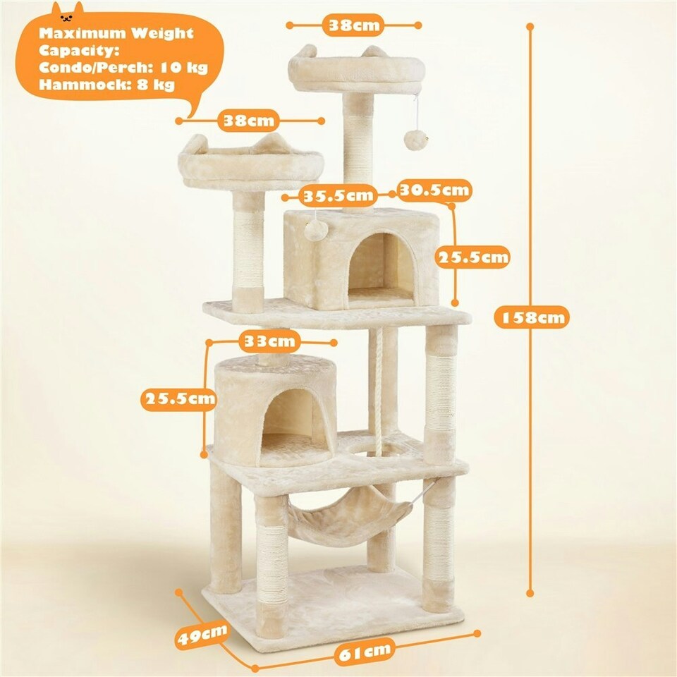 image 1 of Yaheetech 158 cm Multi Level Cat Tree with Condos Beige