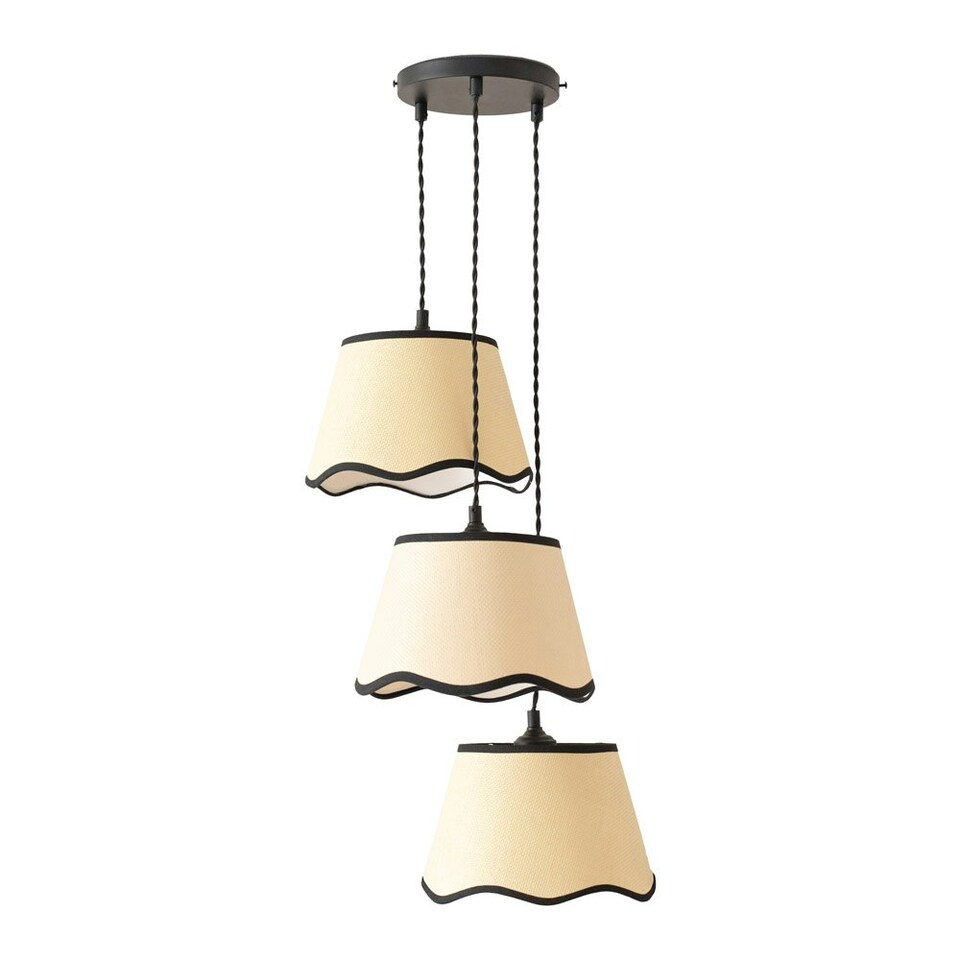 image 1 of ValueLights Dutton Black Trim Scallop 3 Drop Cluster Matte Black Ceiling Pendant Light Black