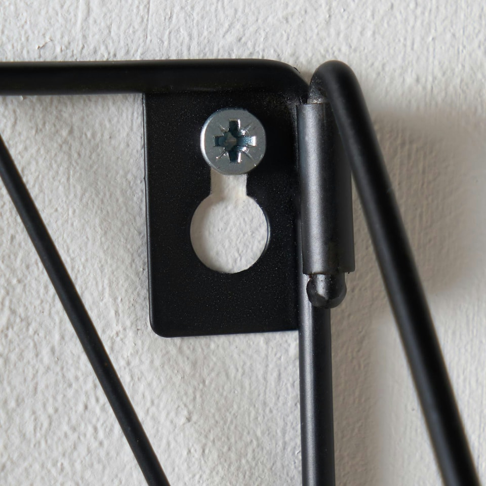 image 1 of OHS Geometric Wire Hanging Wooden Wall Mounted Display Storage Organiser Shelf - Black