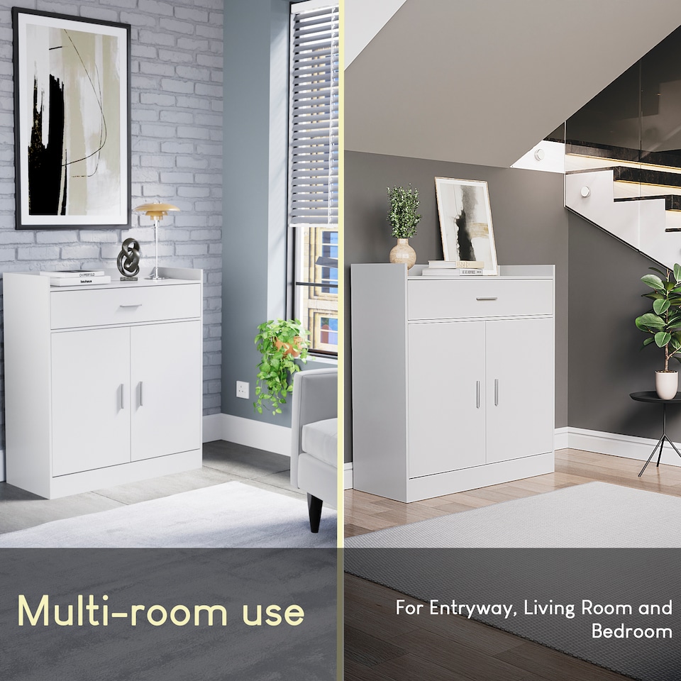 image 1 of Vida Designs Dalby 2 Door 1 Drawer Shoe Cabinet Shoe Rack Storage Cupboard, White