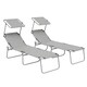 image 1 of Outsunny Folding Sun Lounger Set of 2 w/ Sunshade Adjustable Backrest Light Grey