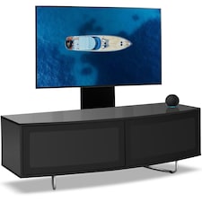 Centurion Supports Caru Gloss Black Beam-Thru Remote Friendly Super-Contemporary "D" Shape Design 32"-65" LED/OLED/LCD TV Cabinet with Mounting Arm Black