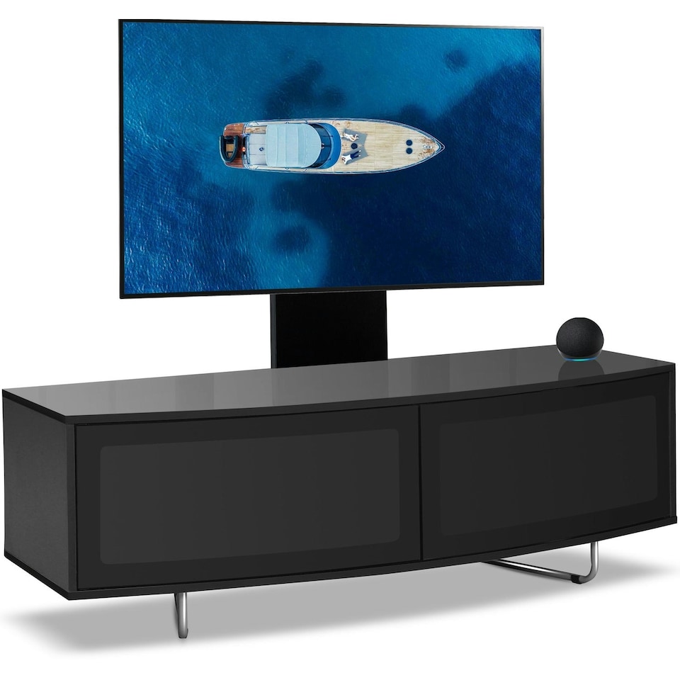 image 1 of Centurion Supports Caru Gloss Black Beam-Thru Remote Friendly Super-Contemporary "D" Shape Design 32"-65" LED/OLED/LCD TV Cabinet with Mounting Arm Black