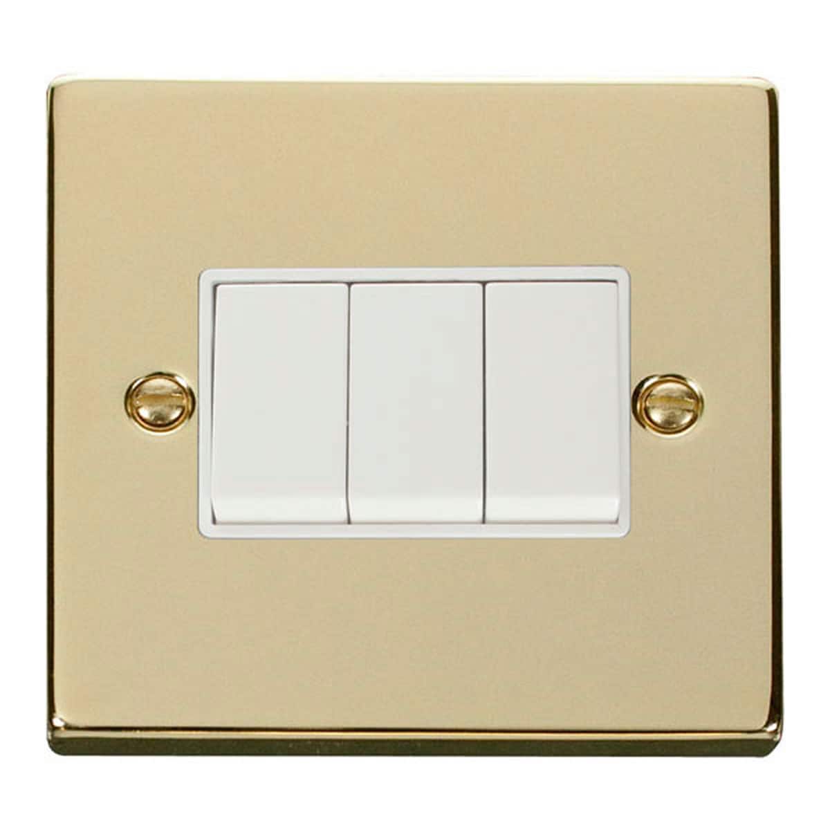 SE HOME Polished Brass 10A 3 Gang 2 Way Light Switch Gold Polished Brass