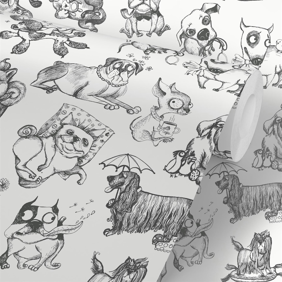 image 1 of Pooches White Wallpaper White | White