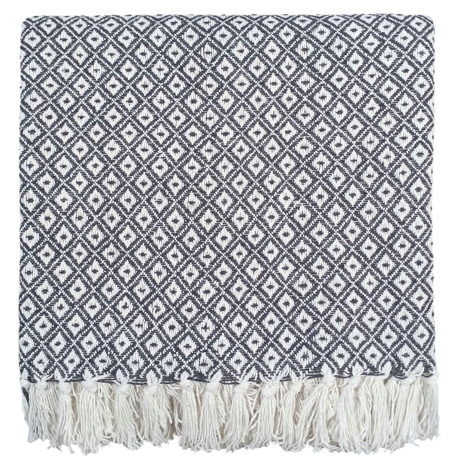 image 1 of Eden Cotton Geometric Throw Silver | Silver (150x120 cm)