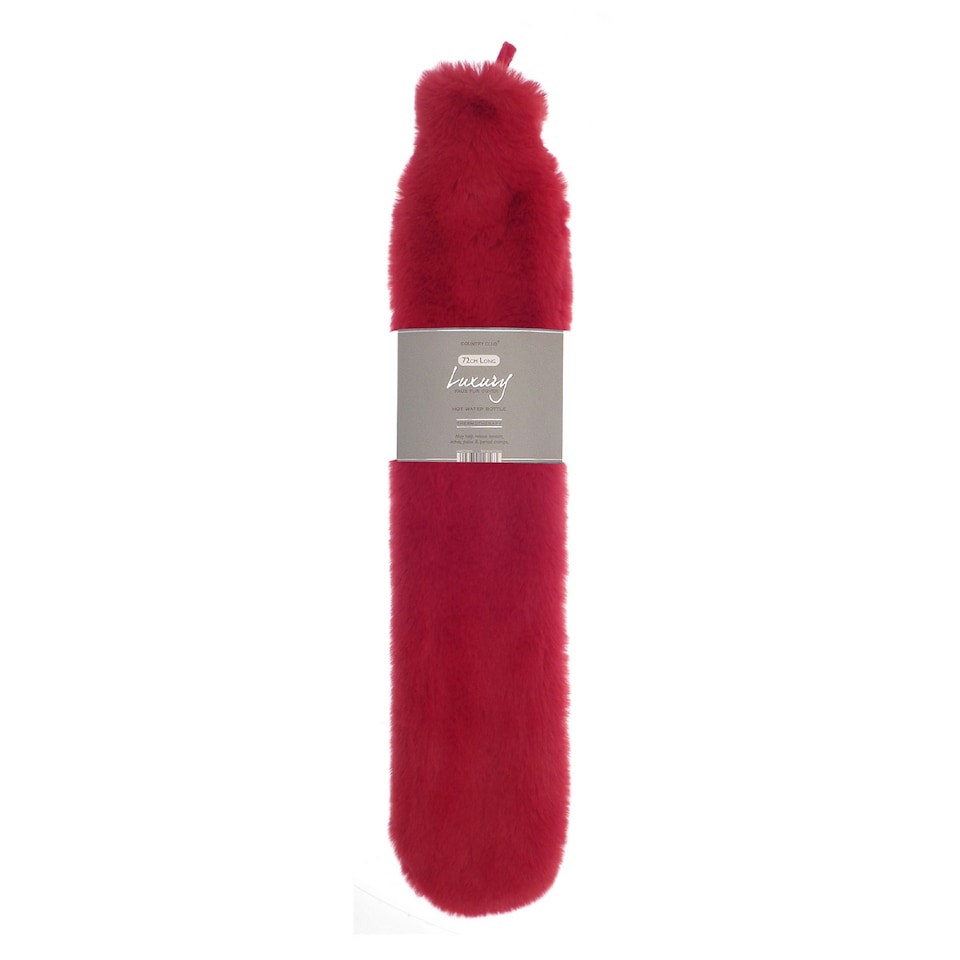 image 1 of Ribbon Super Luxury Long Faux Fur Hot Water Bottle And Cover | Red | Scarlet Red | One Size | 1