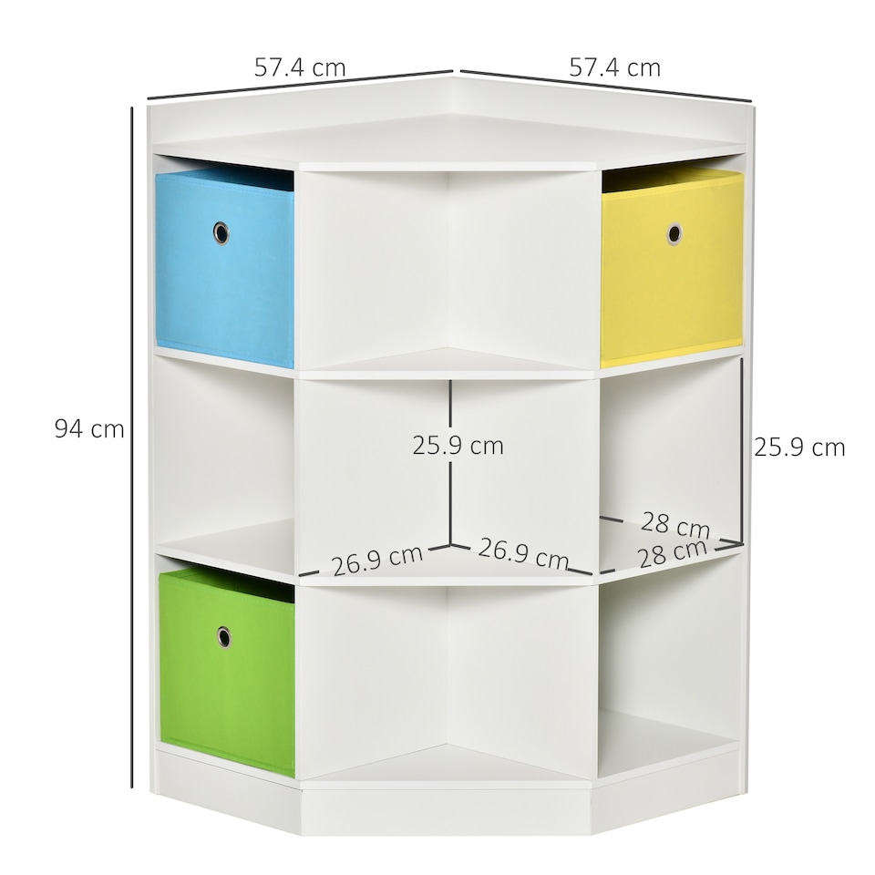 image 1 of HOMCOM Kids Bookcase, 3 Tier Toy Organiser Storage Unit BookShelf with 3 Non-woven Fabric Drawers, Anti-tip Device, for Bedroom, Children's Room, Playroom, White | White