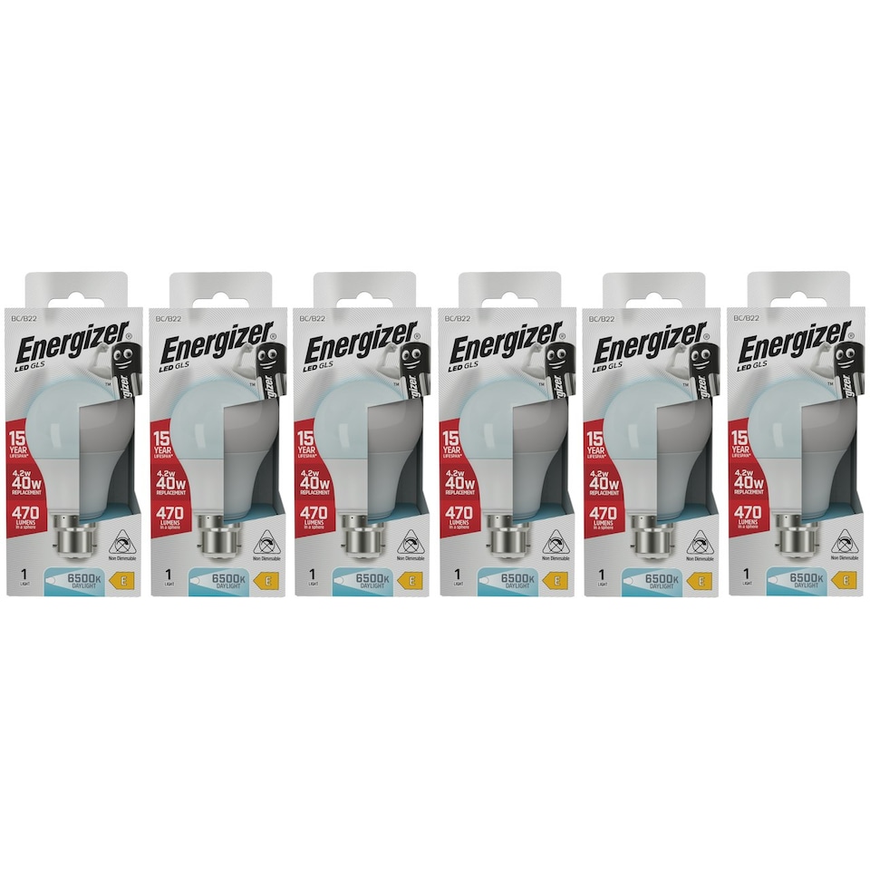 image 1 of Energizer LED GLS B22 470lm 4.2W 6500K (Daylight) Light Bulb - Pack of 6