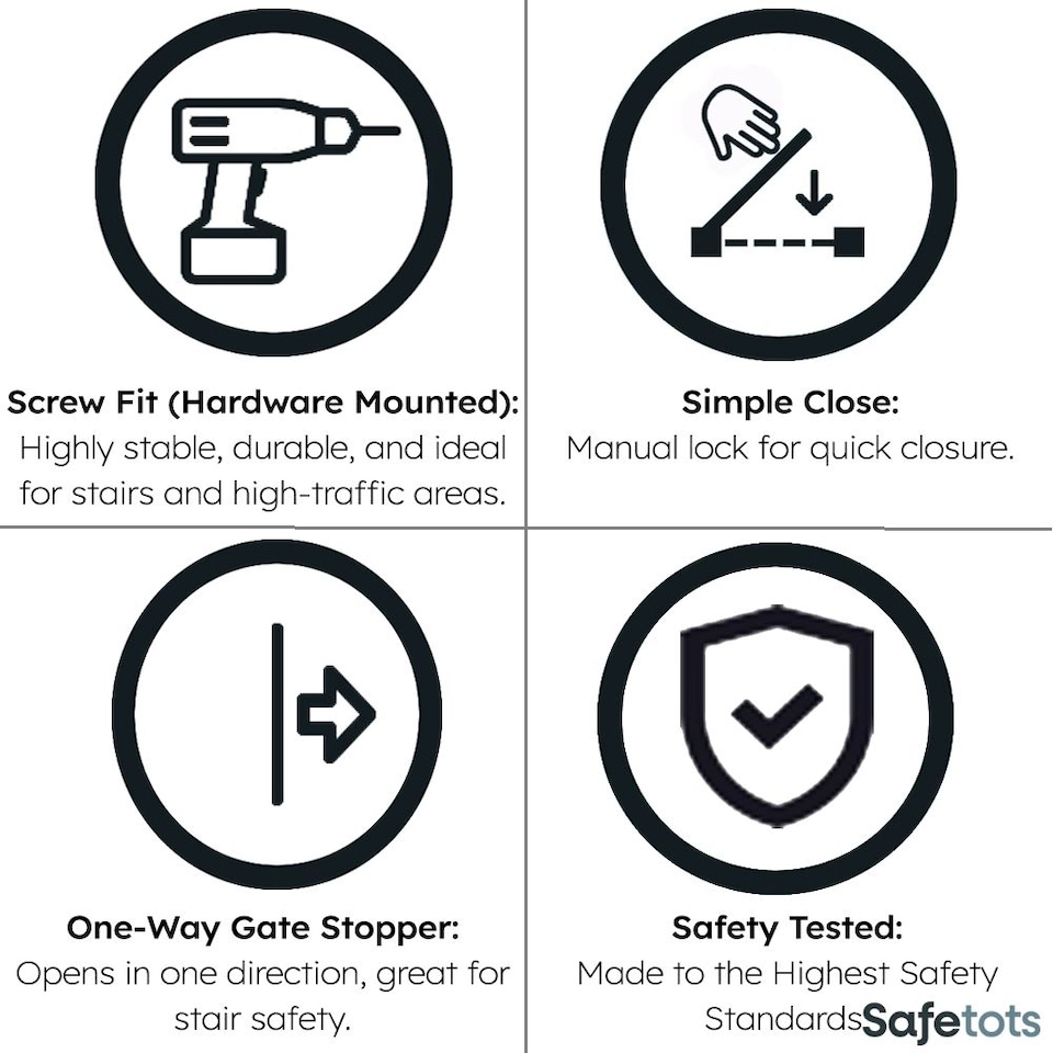 image 1 of Safetots Extra Tall Eco Screw Fit Baby Gate, Black, 70cm - 80cm, Extra Tall Gate 100cm in Height, Stair Gate for Baby