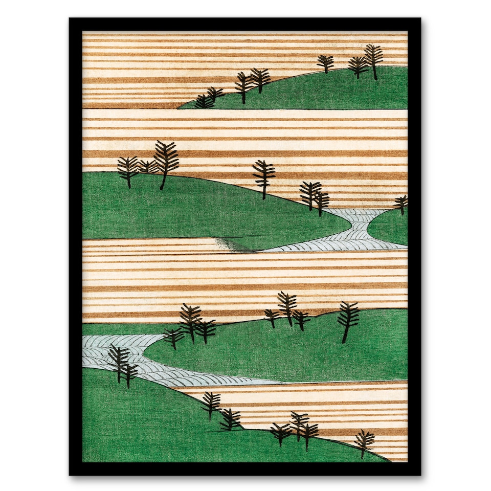 image 1 of Shin Bijutsukai Framed Wall Art Print Landscape With Hills Pattern Home Décor
