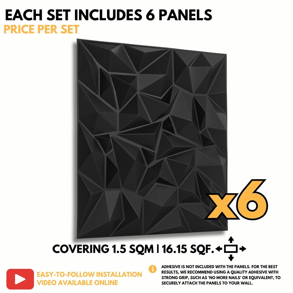 image 1 of NOVECRAFTO Diamond Effect 3D Wall Panels – 6 Sheets Covering 1.5 sqm (16.15 sqft) – Matte Interior PVC Cladding Tiles – 19.6"x19.6" Diamond Design | White