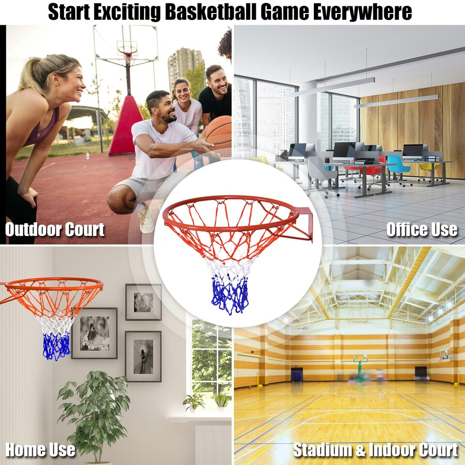 image 1 of COSTWAY 46 cm Basketball Replacement Net Goal Hoop Red Red | Standard