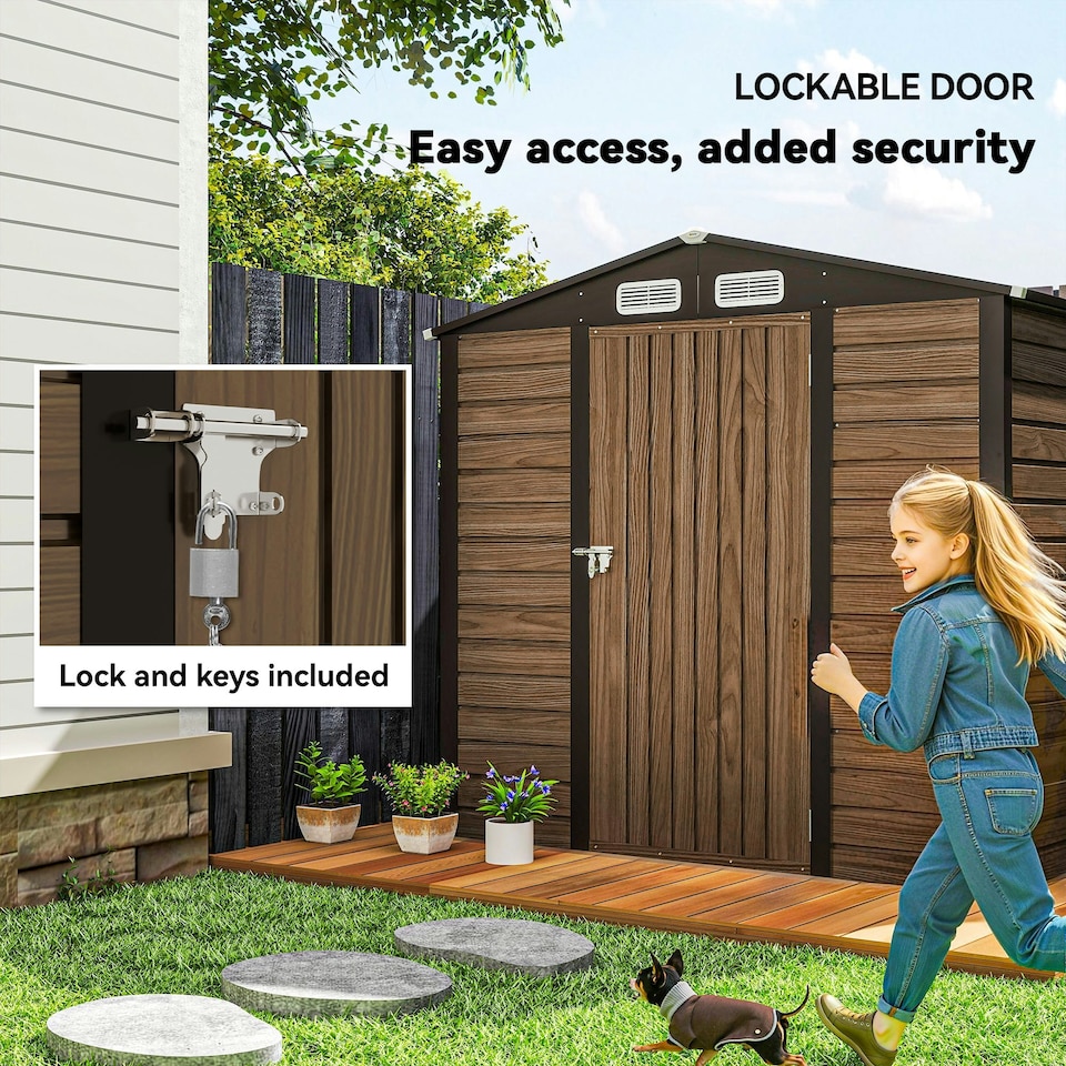 image 1 of Outsunny 6.2 x 4.3ft Garden Metal Shed with Vent for Garden, Patio, Oak 