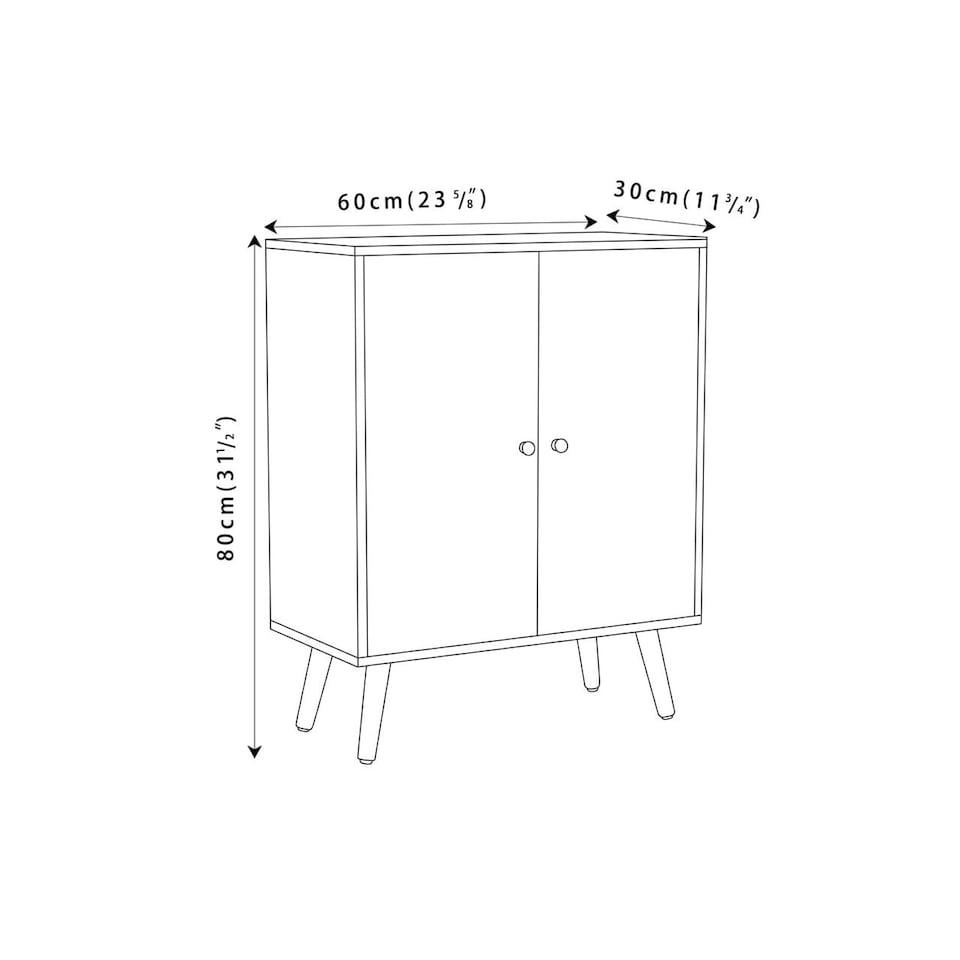 image 1 of White 60cm 2 Door Living Room Storage Cabinet w/ Shelf and Splayed Legs