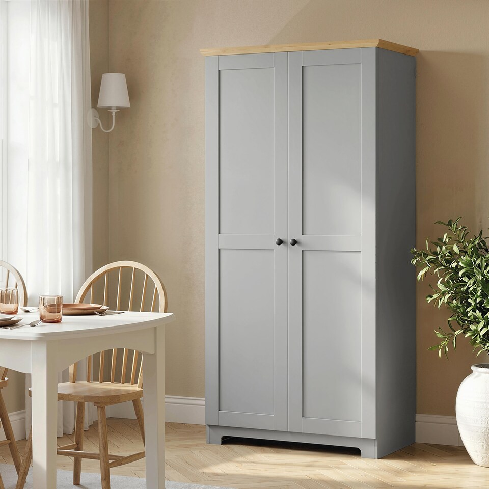 image 1 of HOMCOM 172cm Wooden Storage Cabinet Cupboard With 4 Shelves | Grey | Grey | 80 x 48 x 172 cm