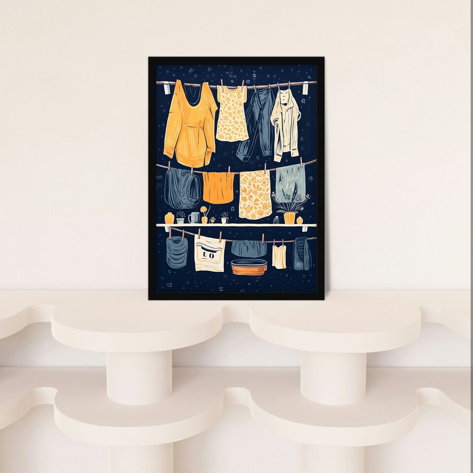 image 1 of Washing line Laundry Day Home Decor Black Framed Wall Art Print A4