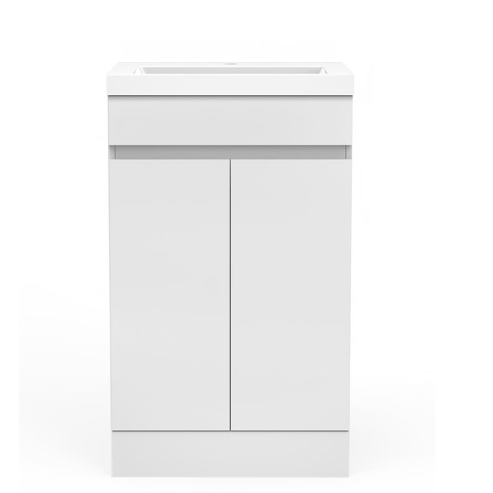 image 1 of AICA 500mm White Bathroom Vanity Unit With Basin Double Door Floor Standing Design Flat Packed