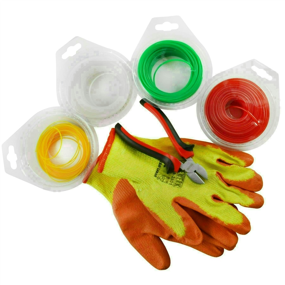 image 1 of Strimmer Line Nylon Cord Trim Line Wire & 6" Cutting Pliers & Protective Gloves