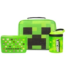 Minecraft Lunch Box Set for Boys | Kids Creeper Face School Lunch Bag, Water Bottle & Snack Pot | Children's Gamer Merchandise One Size