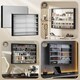image 6 of HOMCOM 5-Tier Wall Display Shelf Cabinet with Glass Doors, Black and White | Multi | Black with white shelves | Overall size: 80W x 9.5D x 60H cm