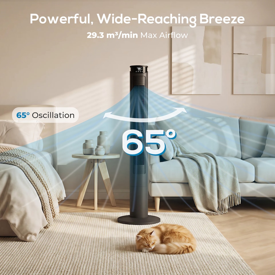 image 1 of HOMCOM Tower Fan with WiFi Control 116 cm | Black | Black | 31.5 x 31.5 x 116 cm